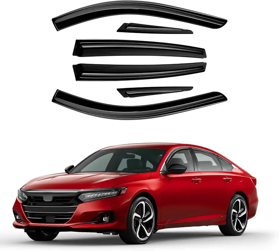 Canvcle Window Visors Rain Guards for 2018-2022 Honda Accord Accessories, 6PCS, Outside-Mount Tape-On Side Window Wind Deflectors Vent Visors Shades Rainproof Black
