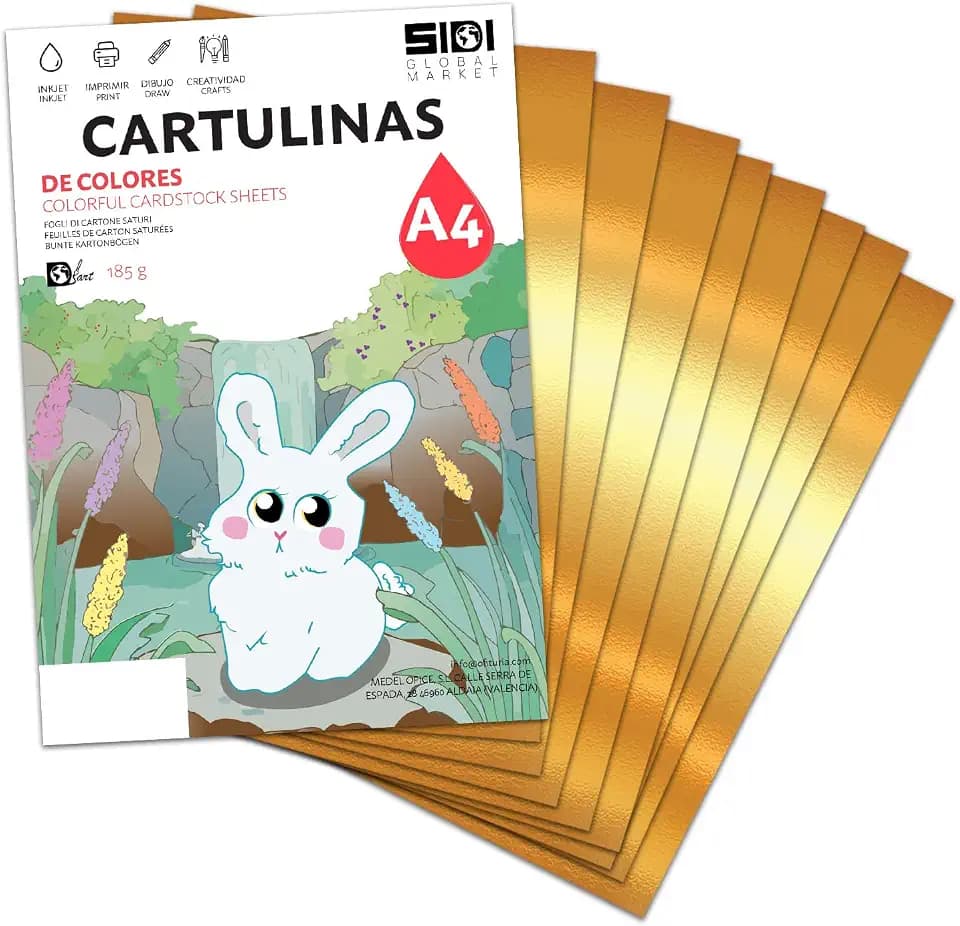 Karton A4 Gold Metallisiert 230 g Karton mit reflektierendem Glanz für Bastelarbeiten, Scrapbooking, Inkjet- und Laserdrucker, Schule und Unterricht – SIDI (gold metallisiert, 125h)