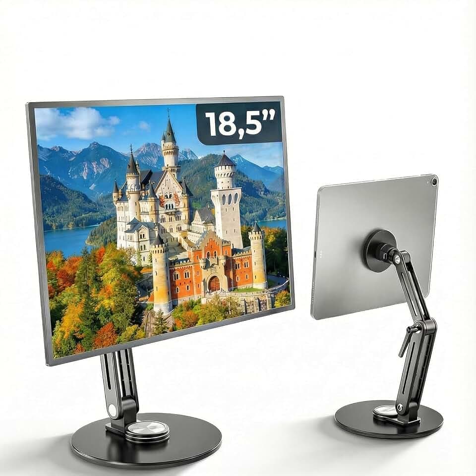 Magnetischer Tragbarer Monitorständer VESA - 15,6" 16" 18,5" und 22 Zoll Tablethalter für Schreibtische, Verstellbar, Klappbar, Drehbar um