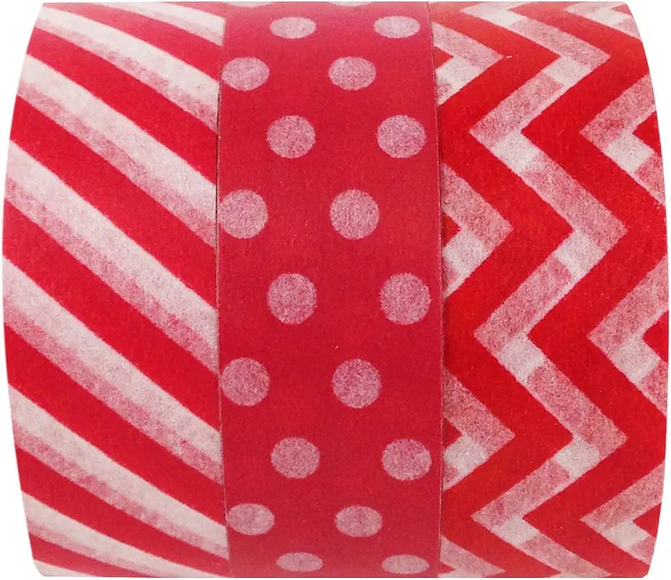 Wrapables Ravishing Red Japanese Washi Masking Tape (Set of 3), 10M L x 15mm W