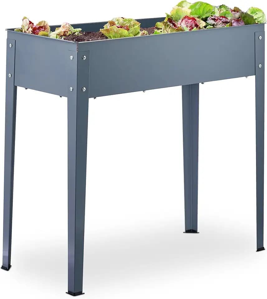Relaxdays Hochbeet Metall, schmales Kräuterbeet, für Garten, Balkon & Terrasse, Gemüsebeet, HBT: 80 x 86 x 40,5 cm, grau