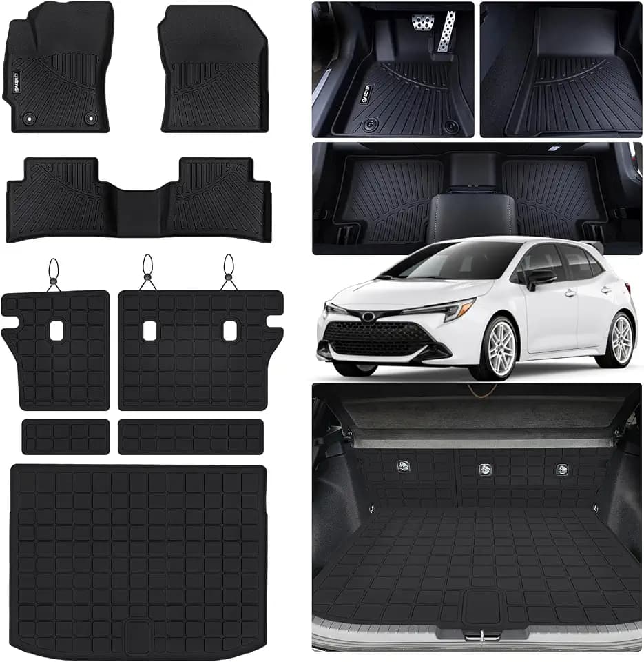 Floor Mats for 2020-2025 2026 Toyota Corolla Hatchback Accessories 8PCS (Not Seden) Cargo Mat Custom TPE All Weather Protection Full Coverage Trunk Liner & Floor Liner car Accessories