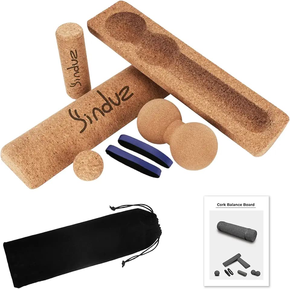 5-in-1 Cork Balance Board Kit - 15.7" Ankle Balance Board with Peanut Massage Ball, Balance Trainer, Foot Strengthener for Full Body Massage | Balance Stability | Improve Mobility | Prevent Falls