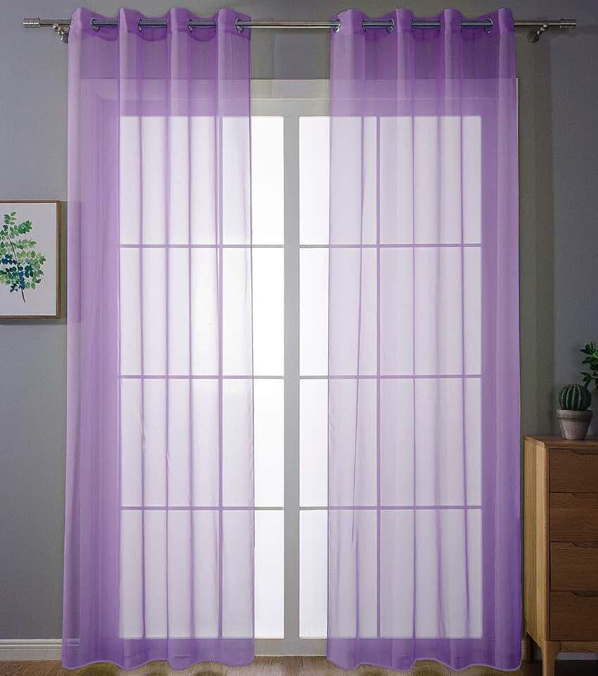 Gardinenbox 2er-Pack Ösen Gardinen Transparent Vorhang Set Wohnzimmer Voile Ösenvorhang Bleibandabschluß HxB 175x140 cm Lila, 203322