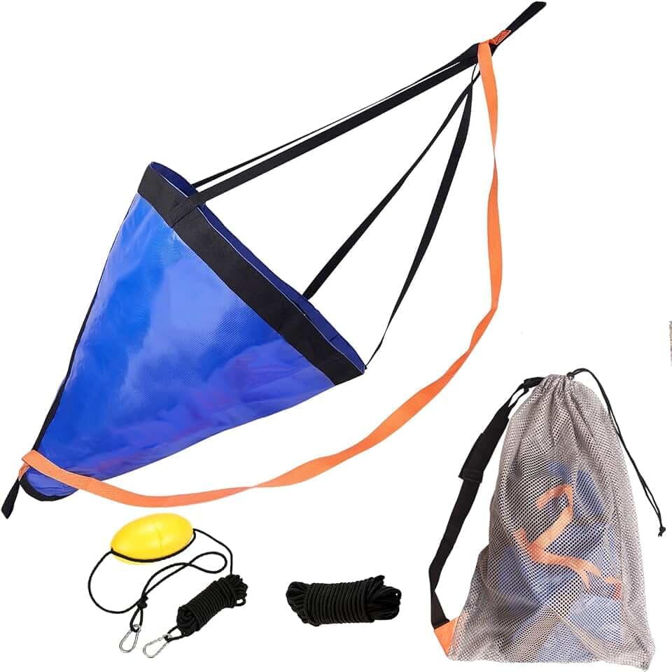 Drift Sock for Fishing Boat, Sea Anchor Drift Control Bag for Kayak, Canoe, Pontoon & Trolling Boats - Water Brake Parachute with Harness Buoy Ball Rope Float & Dump Line (25'' for 14-18ft Boat)