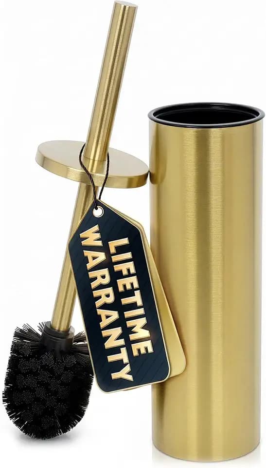 Stainless Steel Toilet Brush and Holder Set, Splash Guard (Brushed Gold)