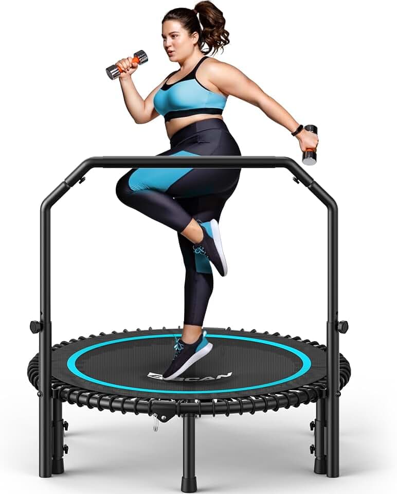 BCAN BT2 40/48" Rebounder Trampoline for Adults, Indoor, 450/550lbs,Bungees Rebounder for Adults, Adjustable Handlebar, Quiet Mini Exercise Trampoline for Indoor Workout, Low-Impact|FED Fitness