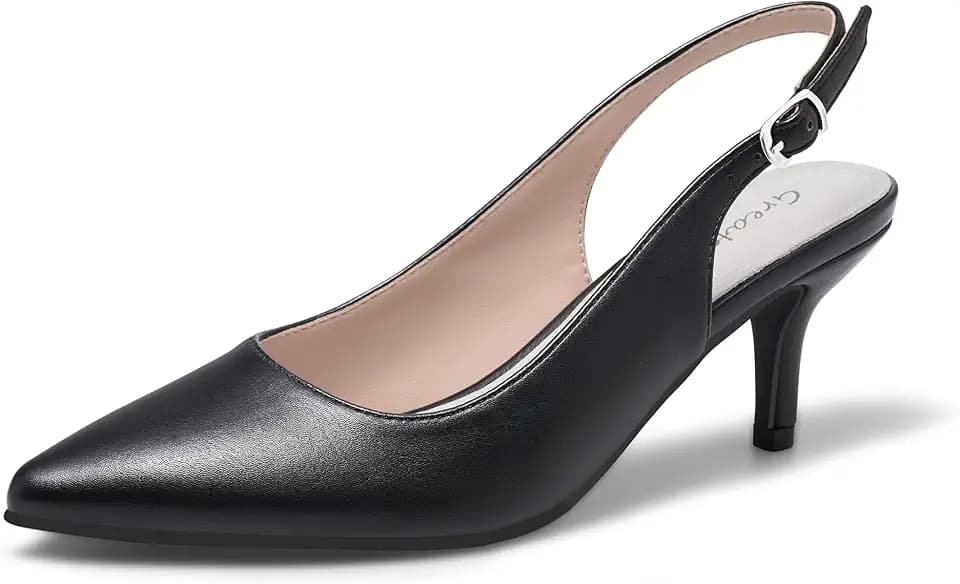 Greatonu Women's Kitten Heels Pointed Toe Slingback Dress Pumps Shoes