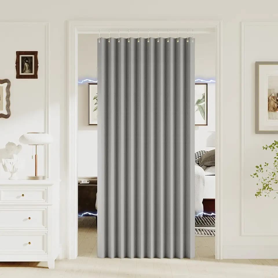 Turquoize 100% Blackout Magnetic Curtain for Accordion and Folding Doors - Linen Textured Pleated Curtain for Closet and Room Divider, 1 Panel, W55 x L78, Grey