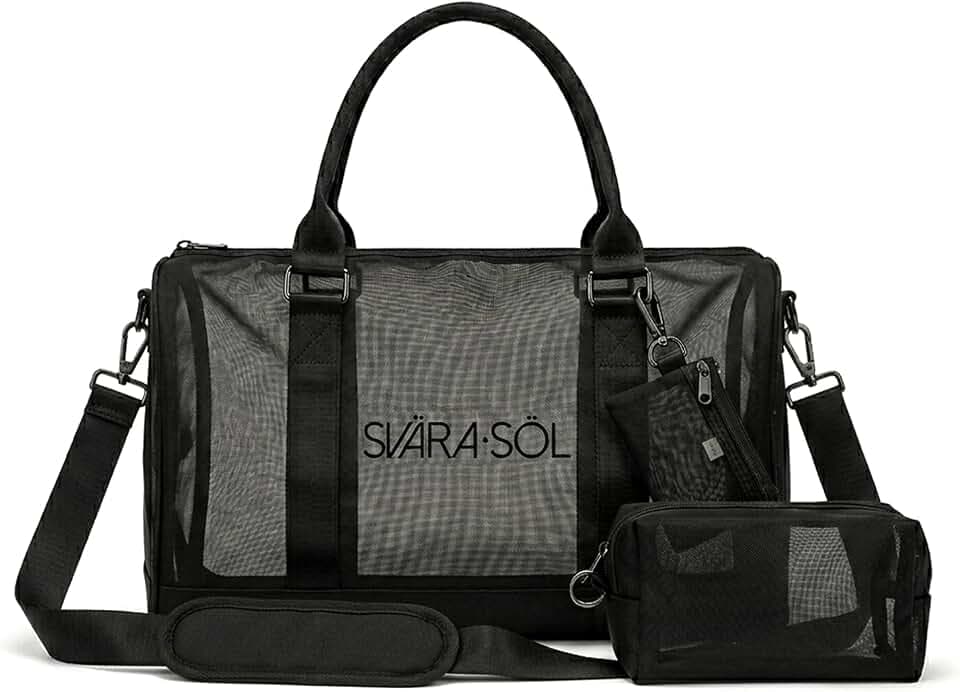 Black XL Mesh Duffle Bag with Coin Purse Toiletry Bag, Everyday Gym Travel