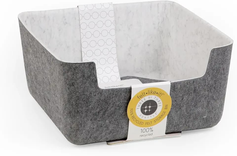 Three by Three Seattle Medium Recycled Felt Cubby Bin w/Dividers, Set of 2