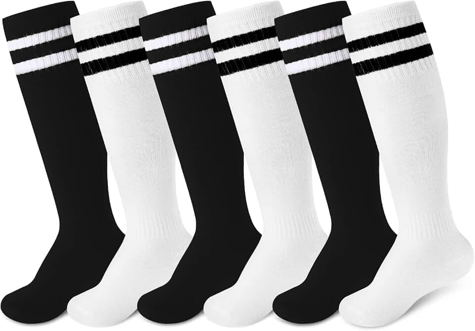 Unittype 6 Pairs Kids Toddler Soccer Socks Youth Stripes Football Socks Christmas Gift for Boys Girls 4-14 Years Old