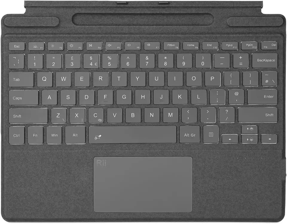 Rii Surface Pro Type Cover,Ultra-Slim Portable Bluetooth Wireless Keyboard with Touchpad,7 Color Backlit,Compatible with Surface Pro 8/9/X Only (Black)