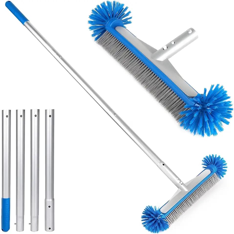 Poolbürste mit 140cm Aluminium Demontage Stange 43cm Poolbesen mit Halbkugelförmigen Borsten Gartenpool Reinigungsbürste für Pool für Innen- und oberirdische Schwimmbäder Spa Badezimmer