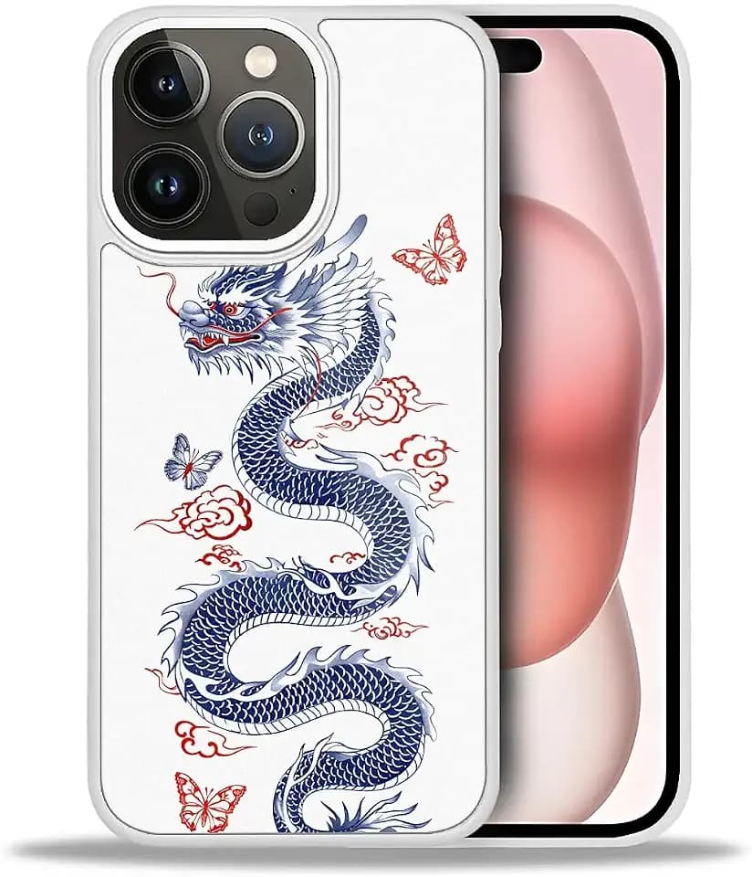 Compatible with iPhone 15 Pro Max Case, Blue Dragon Pattern Soft Anti-Scratch Shockproof TPU Protective Case for iPhone 15 Pro Max
