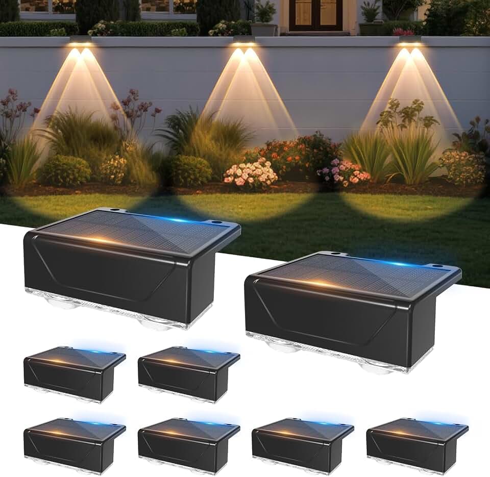 Liyade Solar Wandleuchten für Außen, 8 Stück, IP65 Wasserdicht, 3 Lichtmodi | Solarlampen für Außen , für Zaun, Außentreppen, Stufen, Veranda, Deck, Terrasse,Hauswand, Porch, Eingang