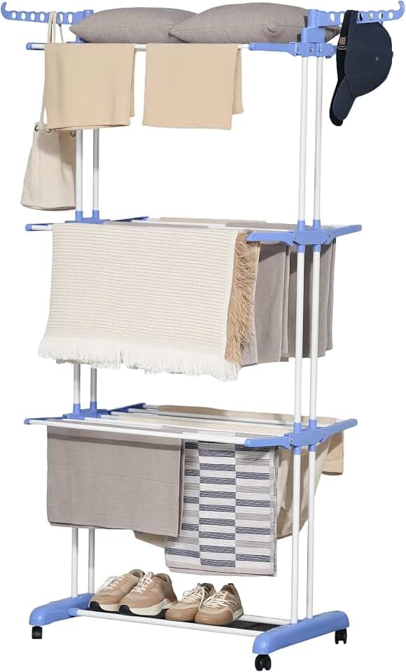 HOMCOM Wäscheständer, faltbar, 3 Ebenen, 73 x 64 x 177 cm, Blau