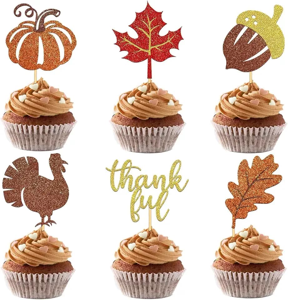 24 Pcs Thanksgiving Day Decoration Cupcake Toppers - Fall Cake Picks