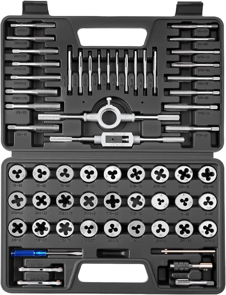 VEVOR Tap and Die Set, 60-Piece Metric and SAE Sizes M3 to M12, #4 to 1/2", with Coarse and Fine Thread Taps and Dies, Wrench, Carrying Case and Complete Accessories, for Threading and Rethreading