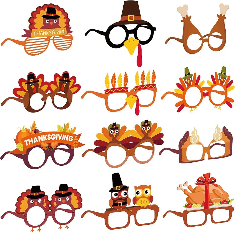 BigOtters Thanksgiving Glasses, 12PCS Turkey Eyeglasses Cosplay Party Glasses Photo Prop for Thanksgiving Day Supplies