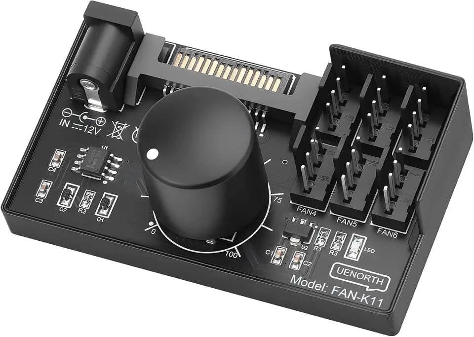 4 Pin PWM Fan Controller Hub, 6-Port SATA/DC Powered 12V Fan Speed Regulator, Max 60W for PC Case, CPU, and Server Cooling