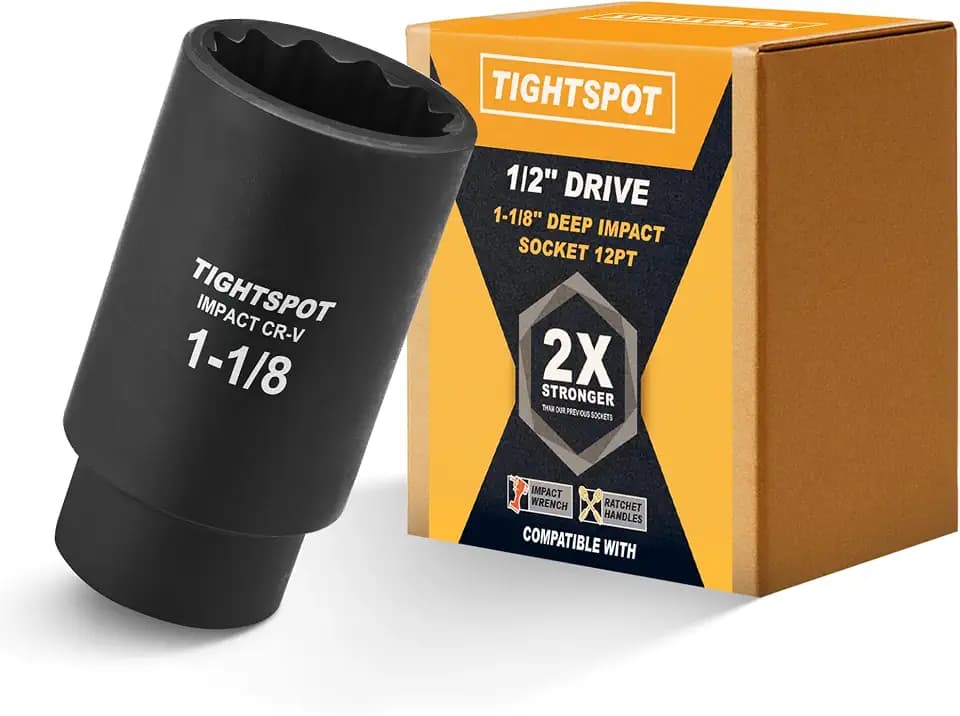 TIGHTSPOT 1/2" Drive 1-1/8 Inch Deep Impact Socket, 12-Point, CRV Steel