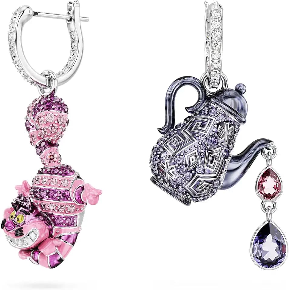 Alice au Pays des Merveilles - Chat et Théière - Boucles d'Oreilles - Swarovski
