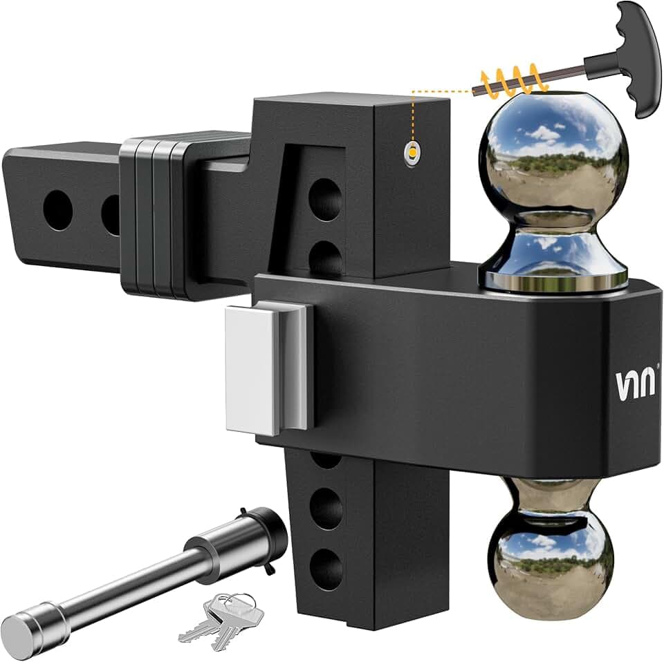 VNN Adjustable Drop Hitch - 6 Inch Drop 2 Inch Receiver Interchangeable 3 Solid Ball Mount 1-7/8", 2", 2-5/16"(15,000 LBS GTW), Heavy Duty Aluminum Trailer Hitch with Pads and Locking Sets, Black