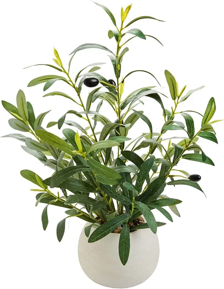 17" Artificial Olive Plant White Ceramic Planter Indoor Decor