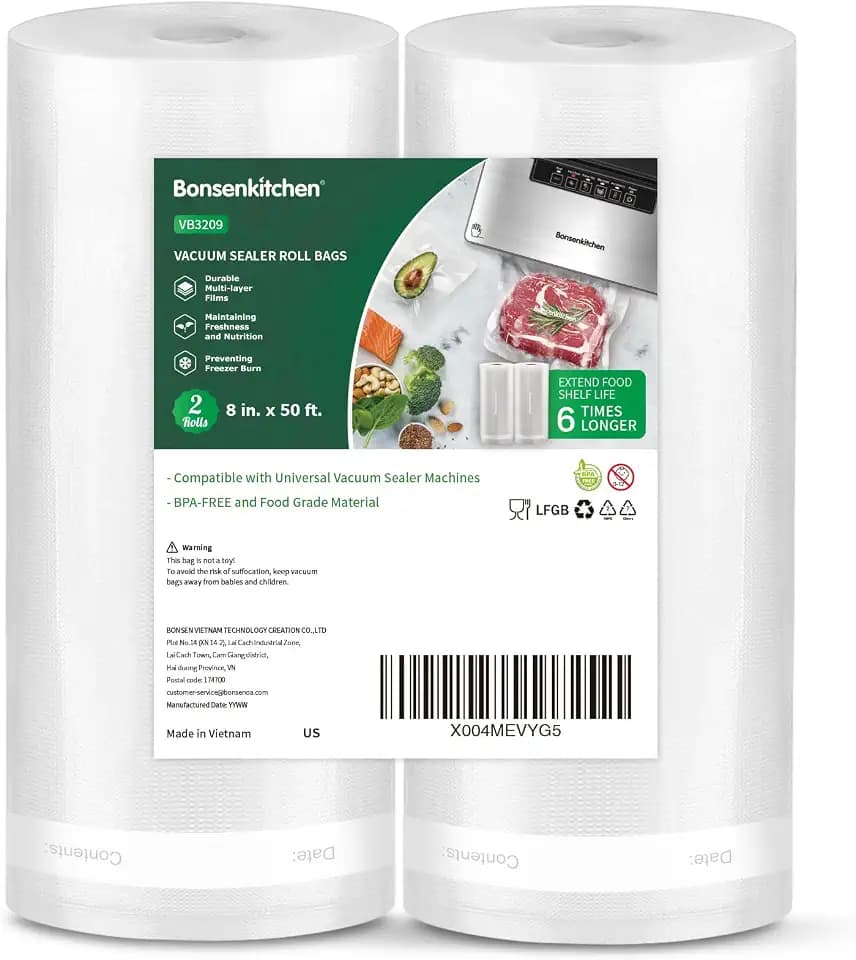 Bonsenkitchen Vacuum Sealer Bags, 8" x 50' Rolls 2 pack for Food Storage