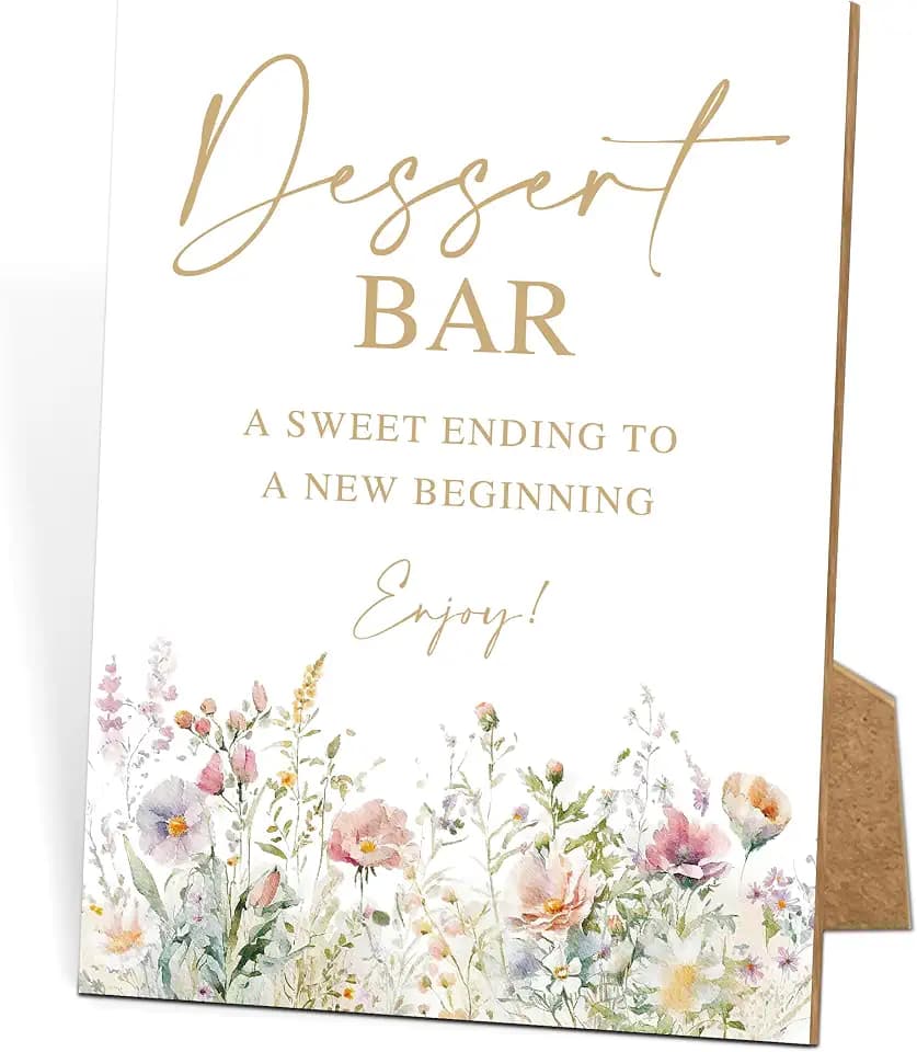 Dessert Bar Wooden Sign with Stand, Watercolor Floral Bridal Shower Decorations, Food Signs for Party, Wedding Signs for Ceremony and Reception, Engagement Decor, Bachelorette Party Favors, 6