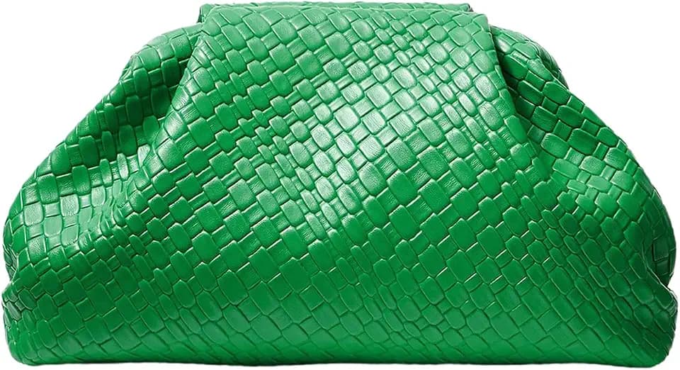 QWINEE Women's Woven Evening Bag Dumpling Clutch Purse No Strap Handbags Elegant Faux PU Leather Clutch Bag
