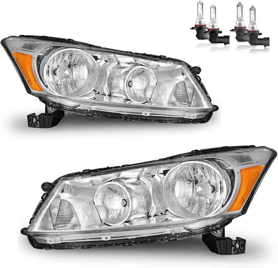Headlights Assembly for 2008-2012 Honda Accord 4Dr Chrome Housing