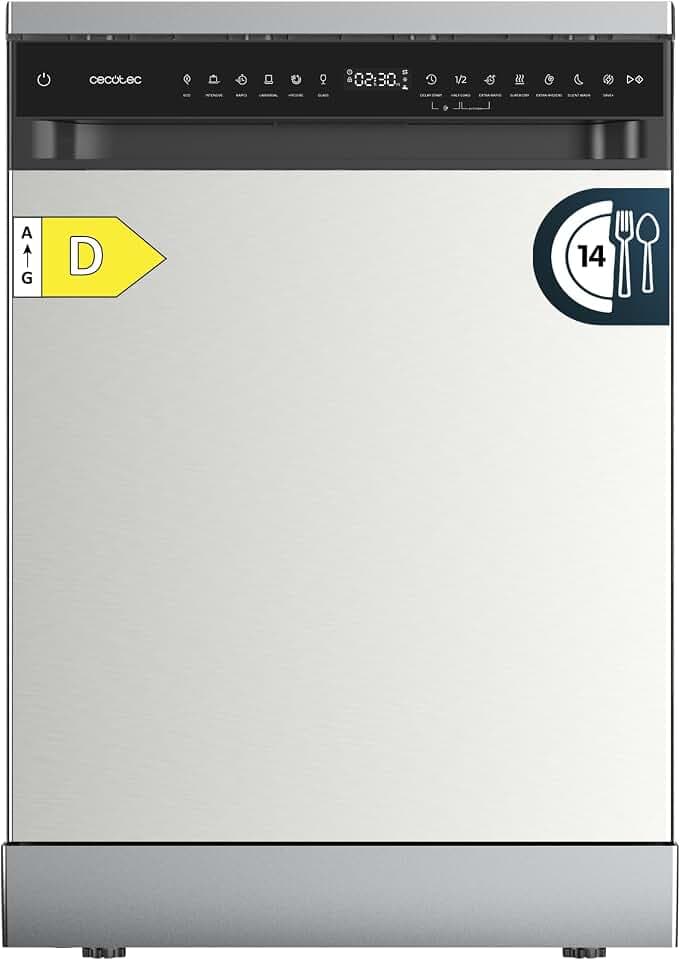 Cecotec Freistehender Geschirrspüler 60 cm Bolero Aguazero 6205 Edelstahl. 13 Maßgedecke, 12 Programme, Energieeffizienzklasse D, Inverter Plus Duo Motor, Super Trocken, Halbe Beladung, Leises Waschen