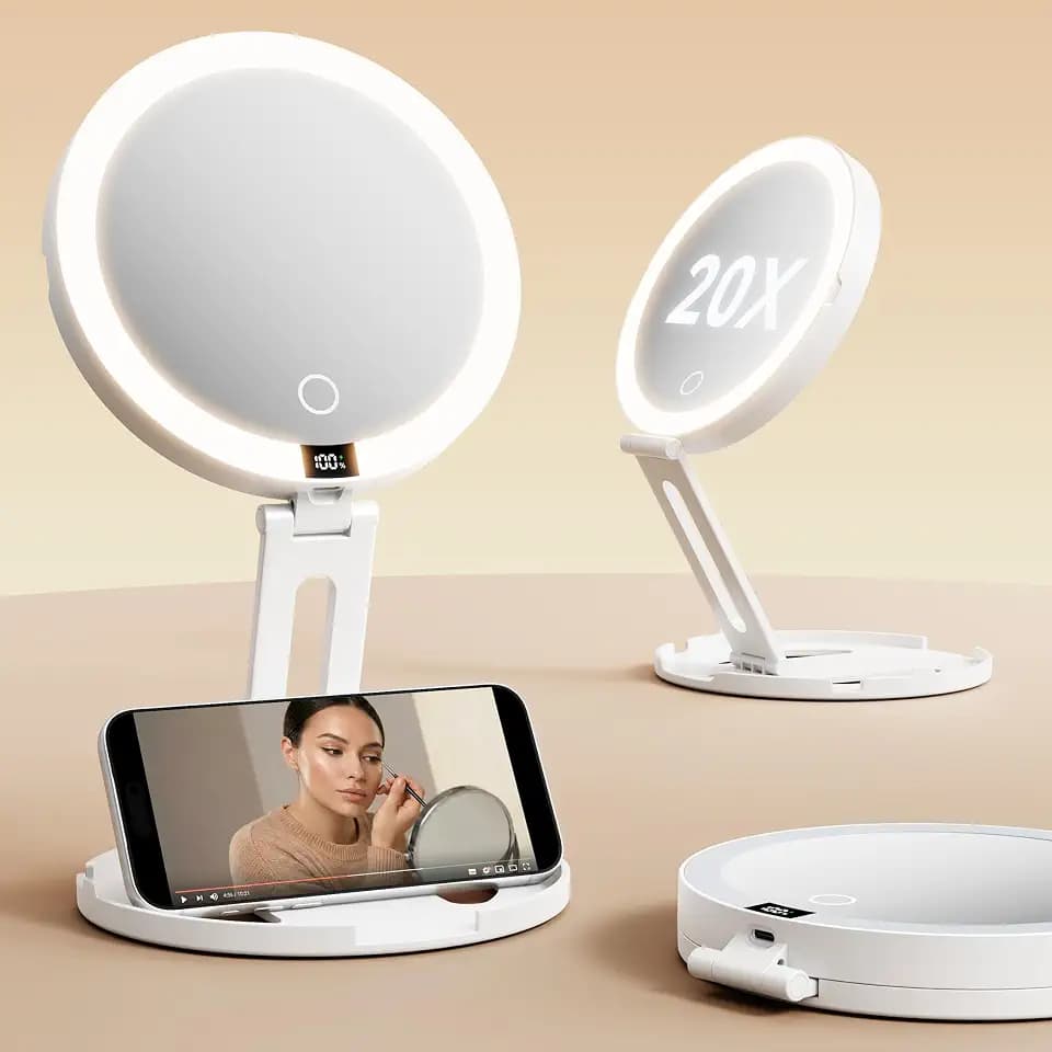 Travel Makeup Mirror with Lights - 1X/30X Magnifying Double Sided Mirror