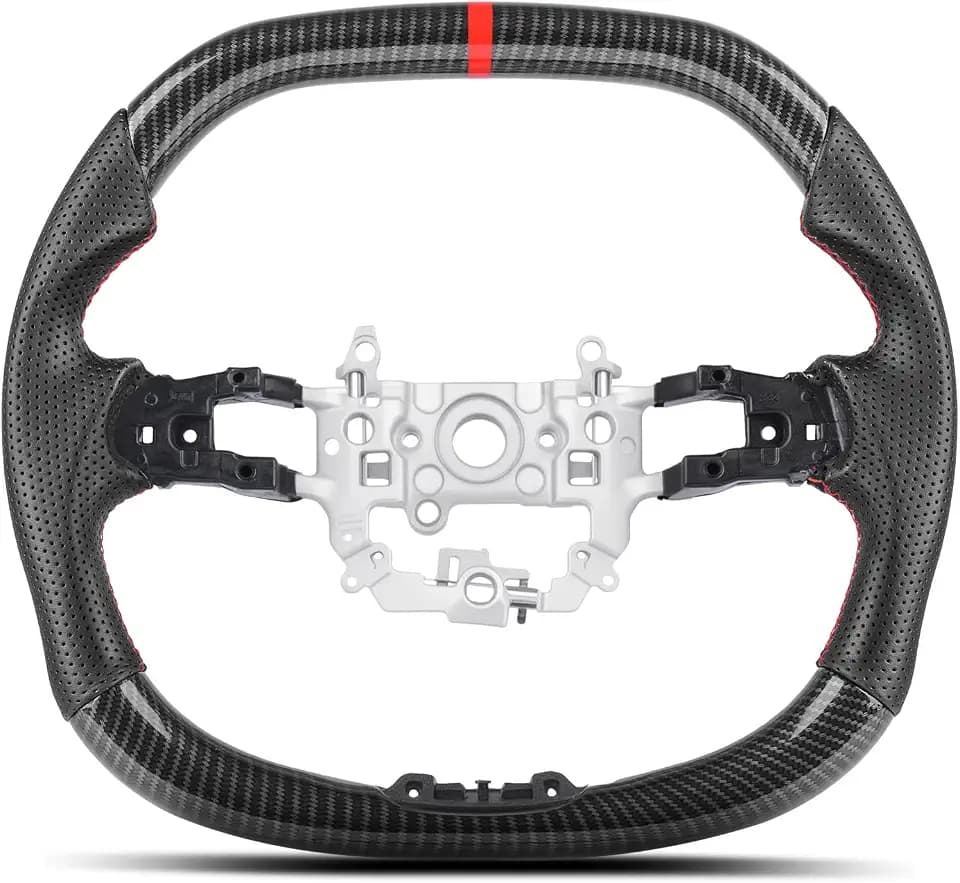 Carbon Fiber Style Steering Wheel for Honda Civic 11th Gen 2022-2026 Si Type R FL5, Integra Acura 2023-2026, F1 Racing Double Flat Shape, Red Stitching Hydro Dip Glossy Finish, No Heating