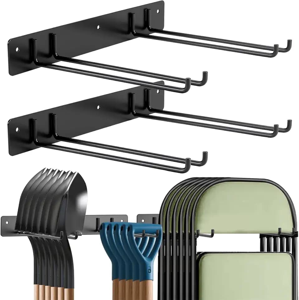Sinoer Tool Organizer Wandhalterung, Garage-Aufbewahrungslösung, klappbarer Stuhlbeinhaufen, Gartengeräteaufbewahrungshaken, verlängerte Version, rostfrei, Tragfähigkeit 240 Pfund – 2-teiliges Set