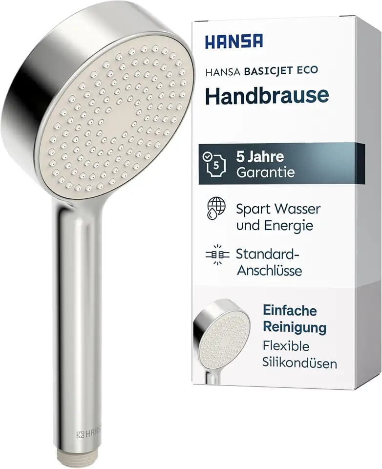 HANSA BASICJET ECO Duschkopf einstrahlig I Handbrause Dusche | Wassersparend mit EcoFlow-Funktion (9 l/min) I Anti-Kalk Funktion I Brausekopf 95 mm Durchmesser | Standard G 1/2 Anschluss | Chrom