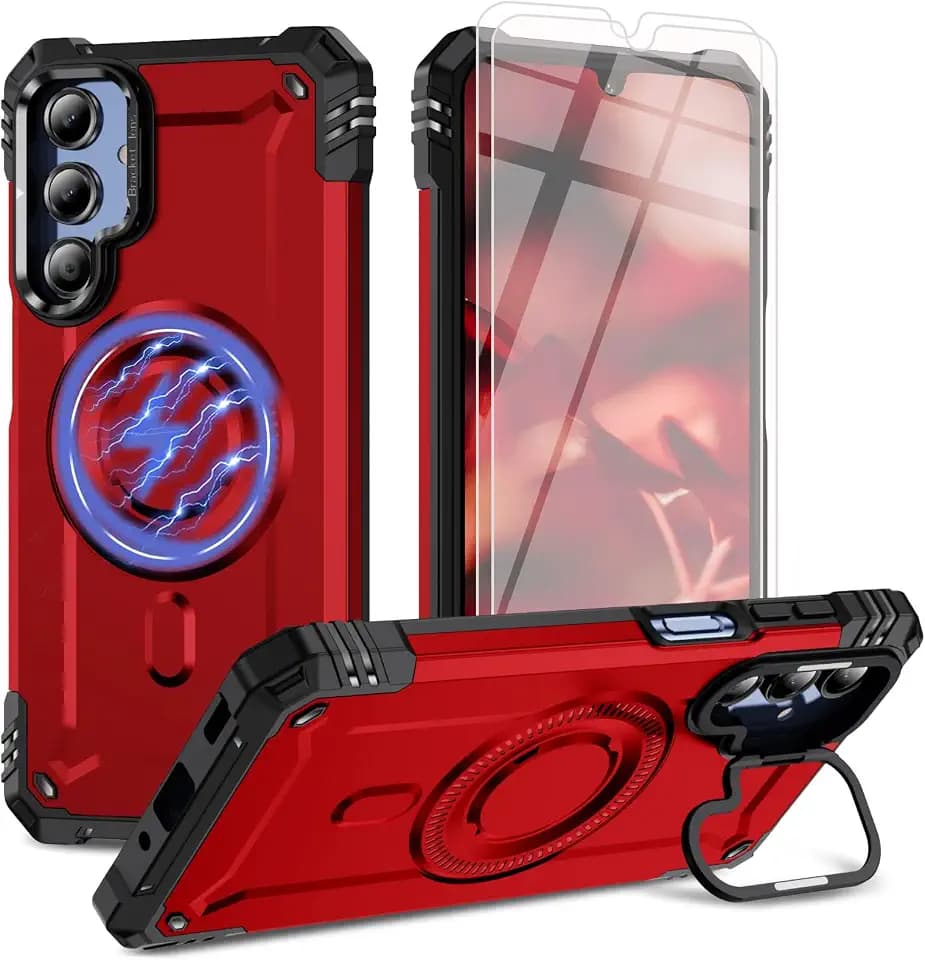 for Samsung Galaxy A16 5G Phone Case [Compatible with Magsafe] [15 FT Military Grade Drop Protection] with Screen Protector & Lens Protector Heavy-Duty Shockproof Case for Galaxy A16(J Red)