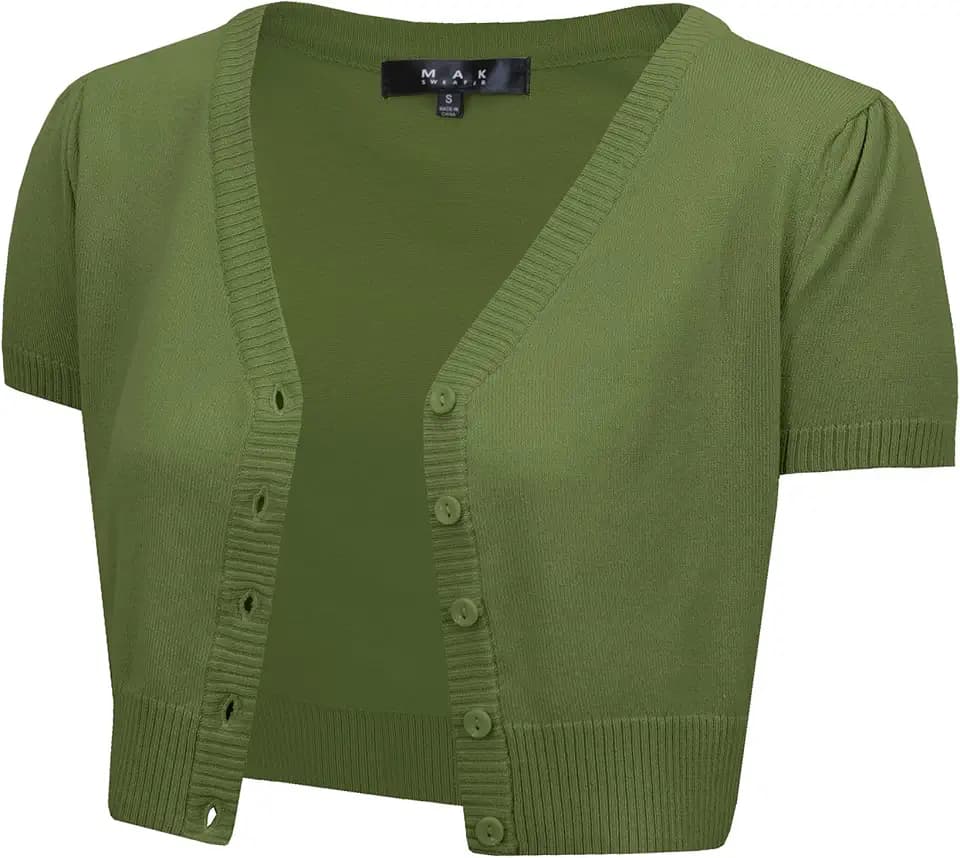 YEMAK Women's Short Sleeve V-Neck Cropped Bolero Cardigan