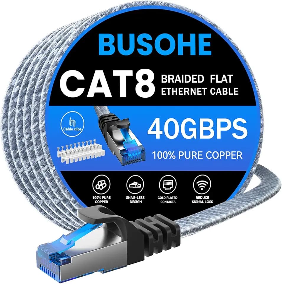 BUSOHE Cat 8 Ethernet Cable 50 FT, 40Gbps Shielded Nylon Braided RJ45 Cable