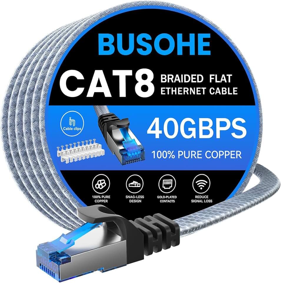 BUSOHE Cat 8 Ethernet Cable 40 FT, 40Gbps Shielded Nylon Braided RJ45 Cable