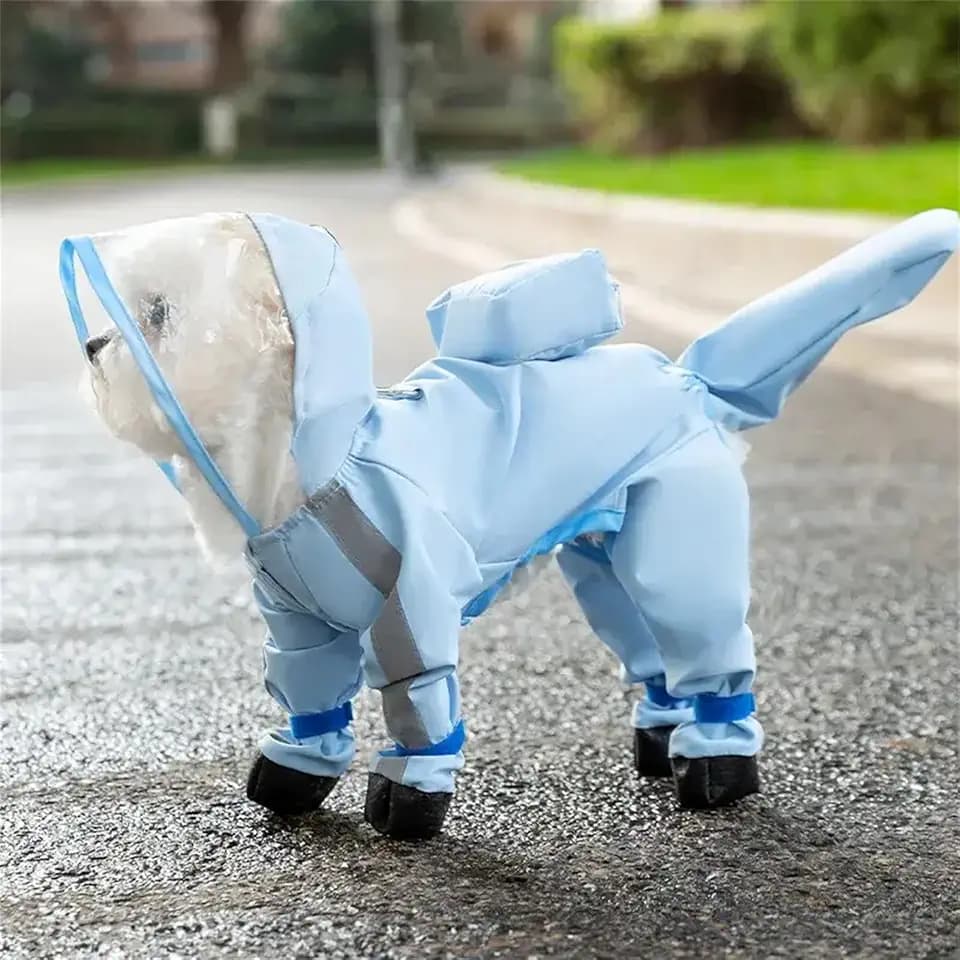 Dog Raincoat with Boots,Waterproof Dog Raincoats with Hood,Raincoat with Reflective Strap, Lightweight Rain Jacket with Leash Hole (Blue Cloud (Detachable Tail), S (3-5lb))