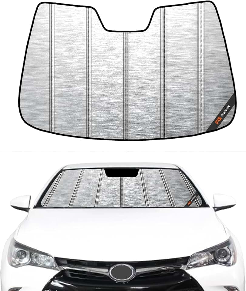 Pigenius Windshield Sunshade for Toyota Camry 2012-2017 (No Sensor Cutout / 2012-2014 All), Metallic Silver Finish