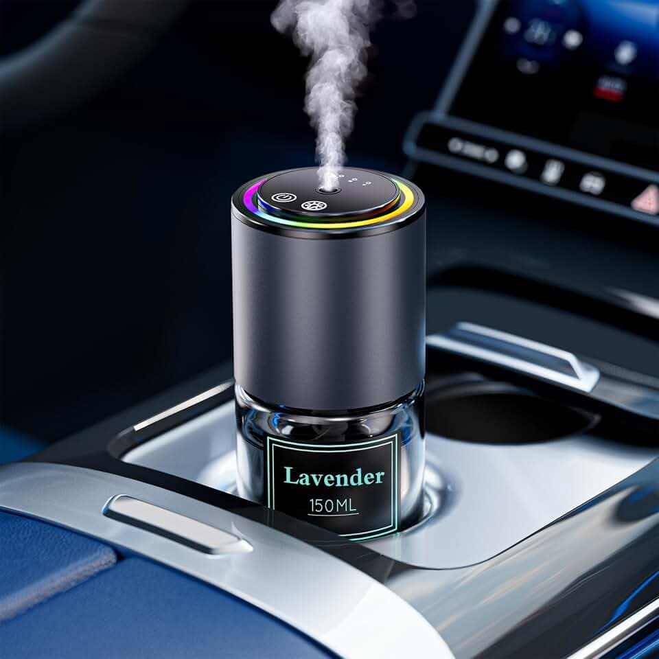 Car Air Freshener Diffuser,Smart Car Air Freshener 150ml Capacity for 6 Months,RGB Music Syncing Light,Auto On/Off,Suitable for Cars,Offices (Lavender)