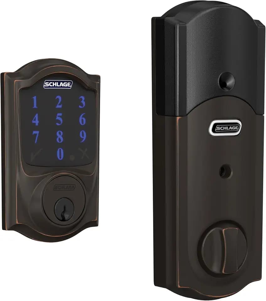 Schlage Connect Smart Deadbolt Lock with Camelot Trim, Aged Bronze