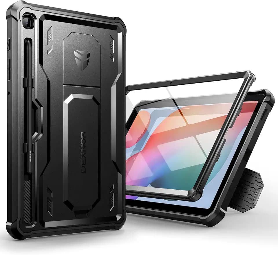 Dexnor Kompatibel mit Samsung Galaxy Tab S6 Lite Hülle,[Eingebaute Displayschutzfolie und Ständer] Strapazierfähiger Schutz in Militärqualität Stoßfeste Schutzhülle für Tab S6 Lite - Schwarz