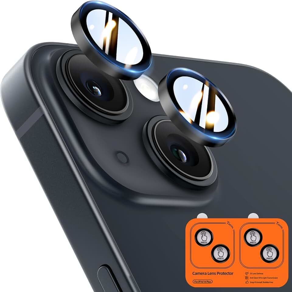 TOCOL für iPhone 14 Kameraschutz, 2 Sets, Schwarz