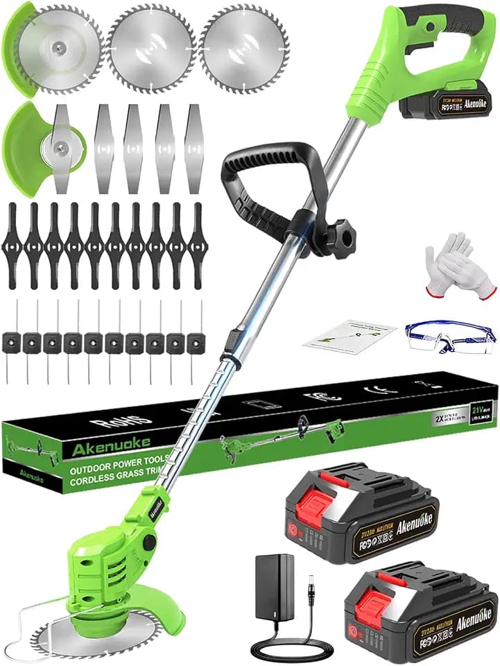 Electric Weed Wacker Cordless, 21V Battery Powered Weed Eater with 2 Battery and Charger, Lightweight Electric Weed Trimmer 4 Types 26Pcs Blade, 3 in 1 Grass Trimmer Edger Brush Cutter for Lawn Garden