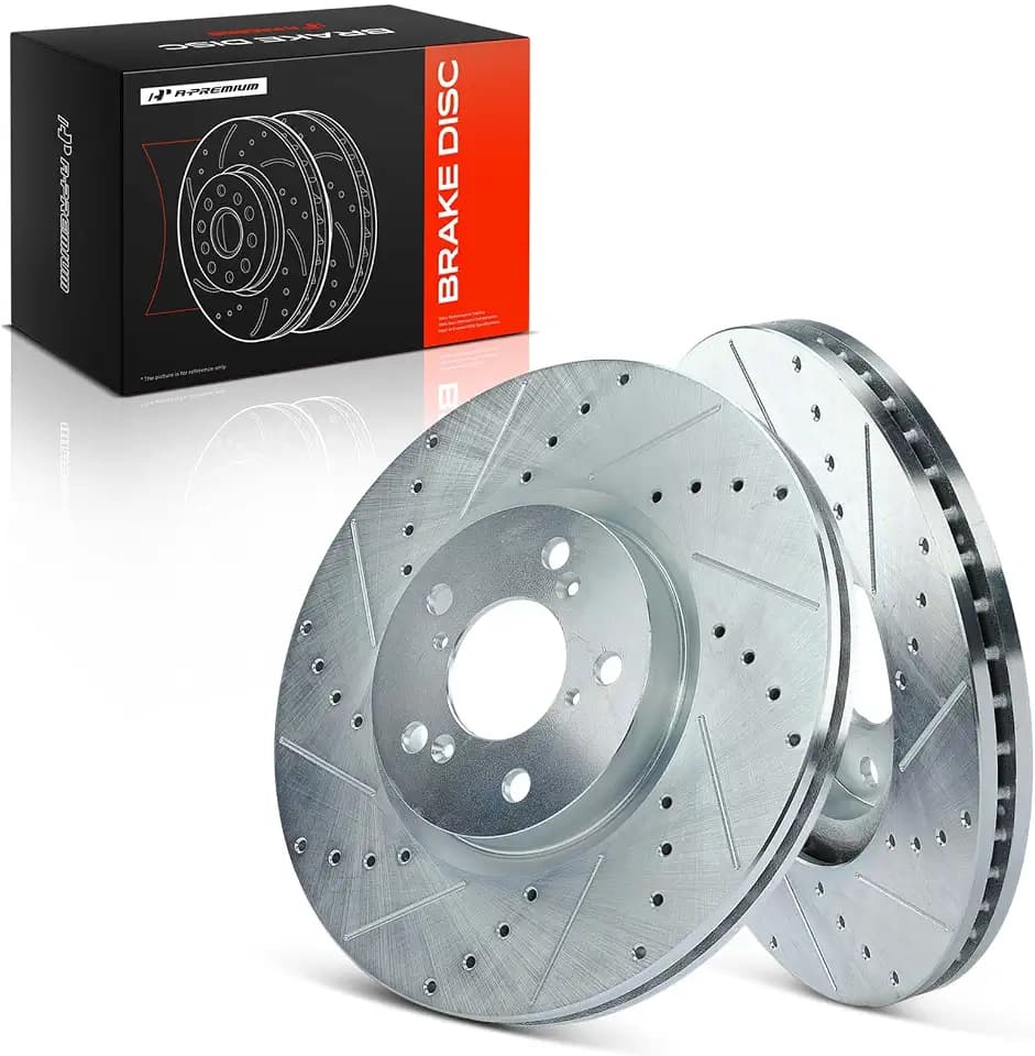 A-Premium 12.99 inch (330mm) Front Drilled and Slotted Disc Brake Rotors